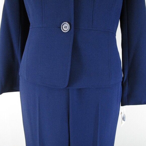 Kasper Petite Solid Navy Blue Pant Suit 12 10P Formal Business Career - Picture 5 of 15